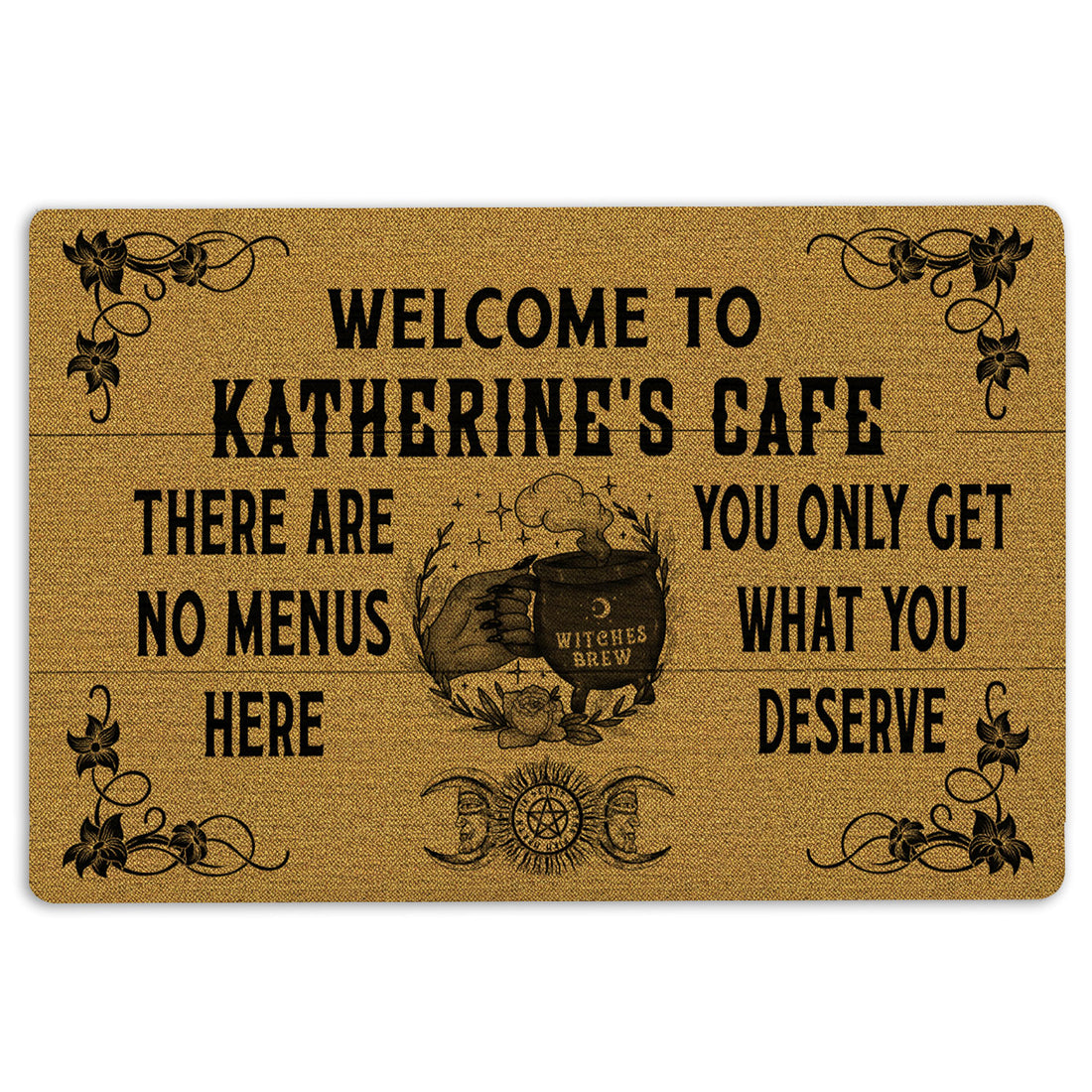 Ohaprints-Doormat-Outdoor-Indoor-Witch-Welcome-To-Cafe-House-Wicca-Witch-Custom-Personalized-Name-Rubber-Door-Mat-69-18'' x 30''