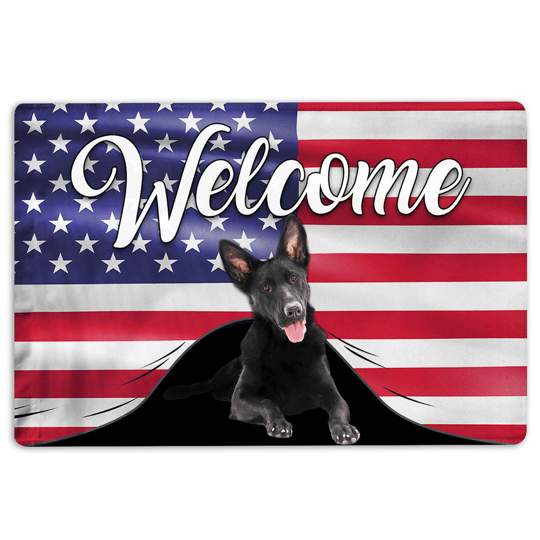 Ohaprints-Doormat-Outdoor-Indoor-Funny-Black-German-Shepherd-Welcome-American-Flag-Usa-Patriotic-Rubber-Door-Mat-76-18'' x 30''
