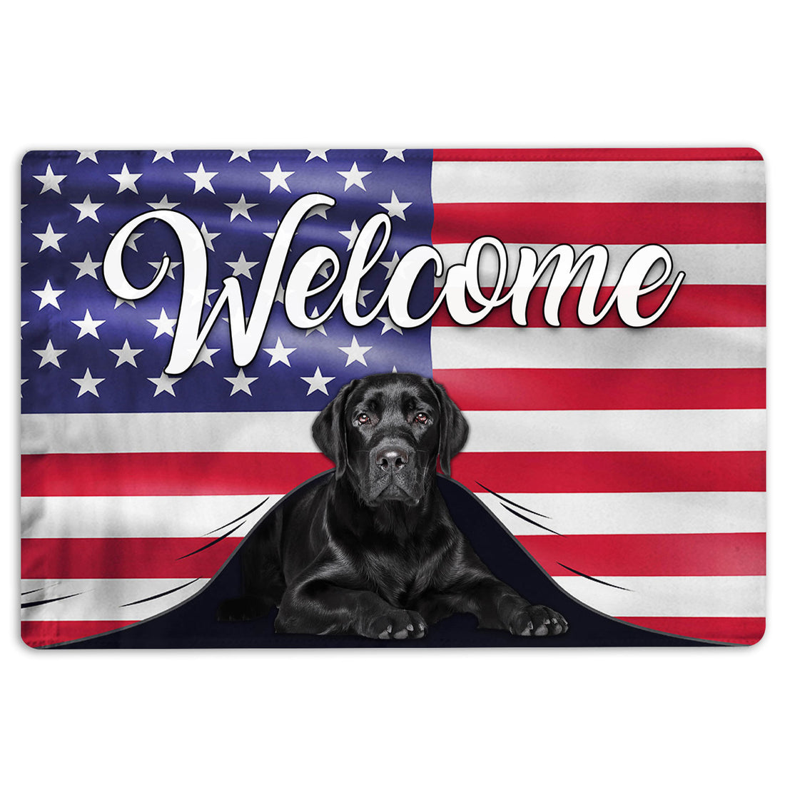 Ohaprints-Doormat-Outdoor-Indoor-Funny-Black-Labrador-Dog-Welcome-American-Flag-Usa-Patriotic-Rubber-Door-Mat-77-18'' x 30''