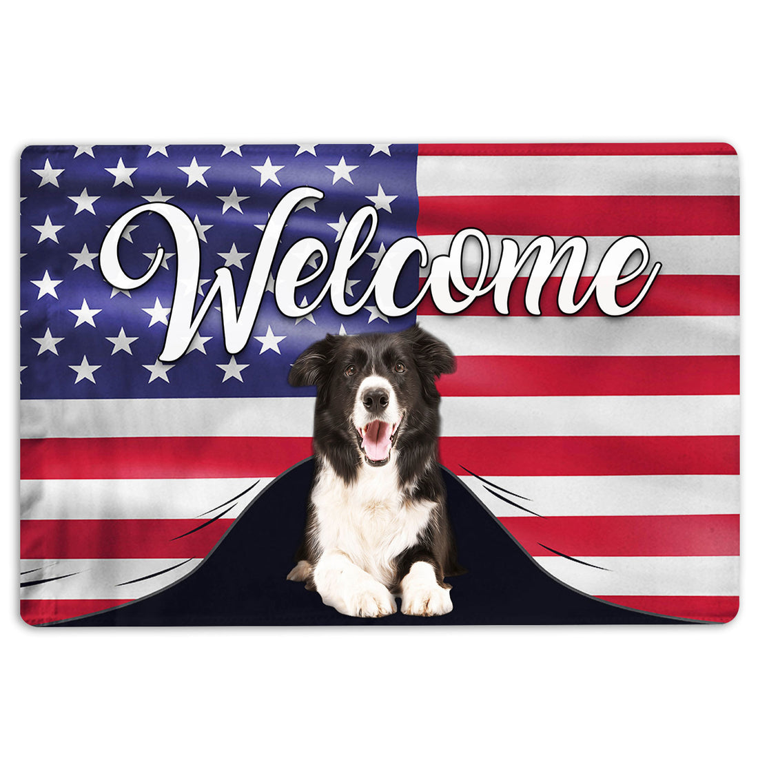 Ohaprints-Doormat-Outdoor-Indoor-Funny-Border-Collie-Dog-Welcome-American-Flag-Usa-Patriotic-Rubber-Door-Mat-78-18'' x 30''
