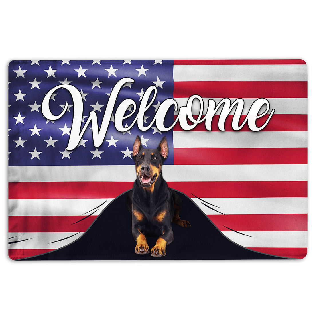 Ohaprints-Doormat-Outdoor-Indoor-Dobermann-Dog-Welcome-American-Flag-Usa-Patriotic-Rubber-Door-Mat-79-18'' x 30''