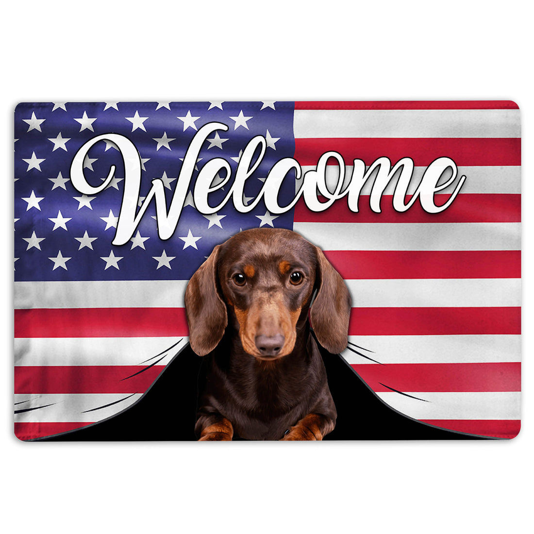 Ohaprints-Doormat-Outdoor-Indoor-Funny-Brown-Dachshund-Dog-Welcome-American-Flag-Usa-Patriotic-Rubber-Door-Mat-85-18'' x 30''