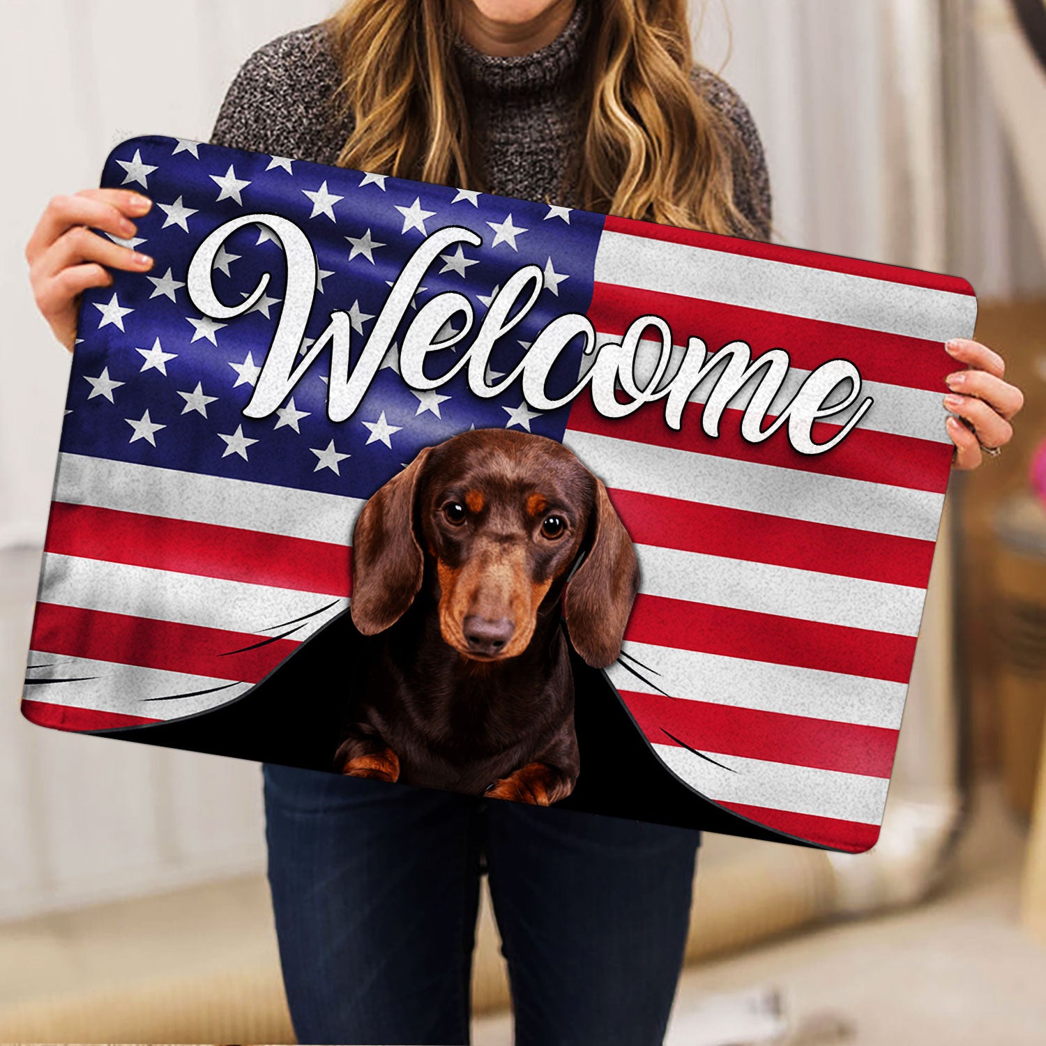 Ohaprints-Doormat-Outdoor-Indoor-Funny-Brown-Dachshund-Dog-Welcome-American-Flag-Usa-Patriotic-Rubber-Door-Mat-85-