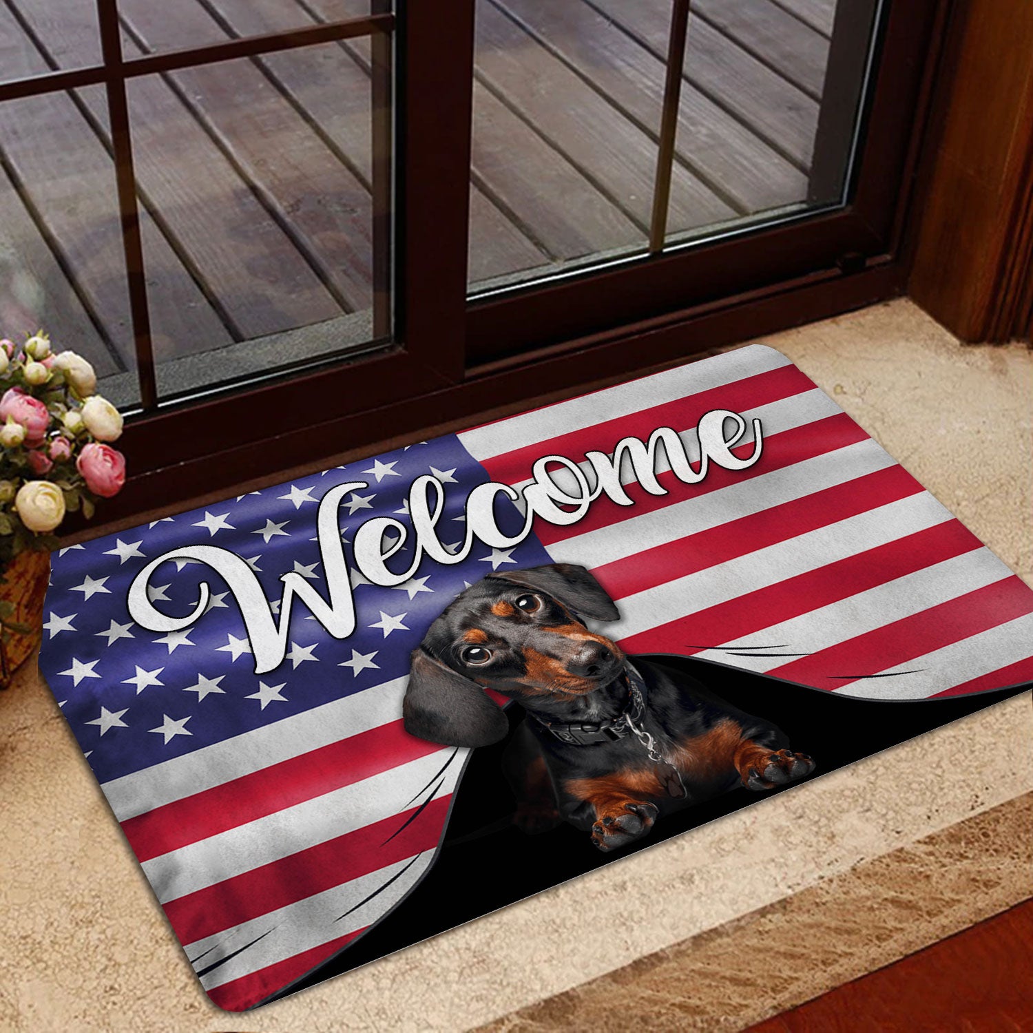 Ohaprints-Doormat-Outdoor-Indoor-Funny-Black--Tan-Dachshund-Welcome-American-Flag-Usa-Patriotic-Rubber-Door-Mat-86-