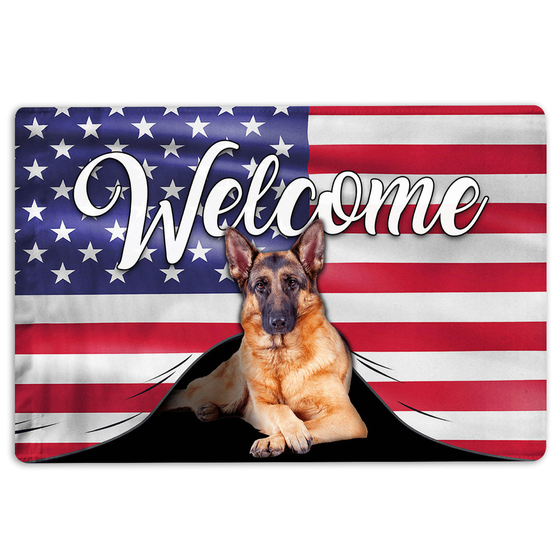Ohaprints-Doormat-Outdoor-Indoor-Funny-German-Shepherd-Dog-Welcome-American-Flag-Usa-Patriotic-Rubber-Door-Mat-90-18'' x 30''
