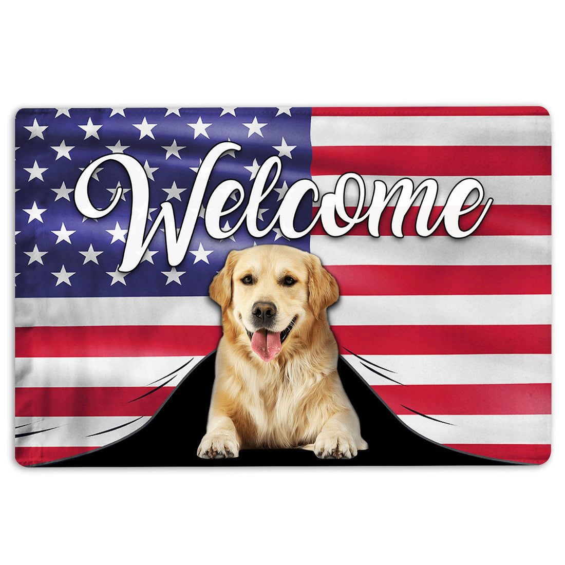 Ohaprints-Doormat-Outdoor-Indoor-Funny-Golden-Retriever-Dog-Welcome-American-Flag-Usa-Patriotic-Rubber-Door-Mat-91-18'' x 30''