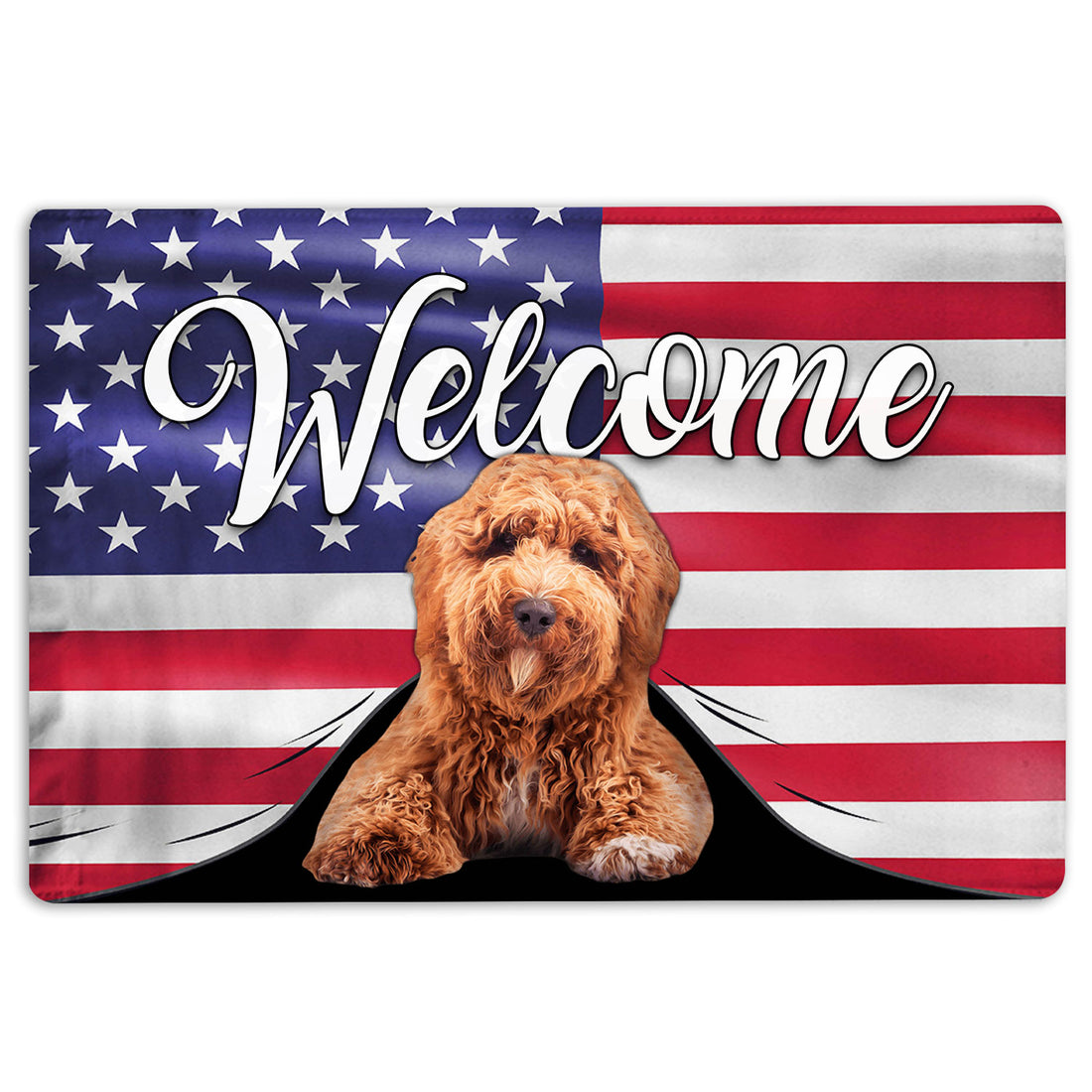 Ohaprints-Doormat-Outdoor-Indoor-Funny-Poodle-Dog-Welcome-American-Flag-Usa-Patriotic-Rubber-Door-Mat-94-18'' x 30''