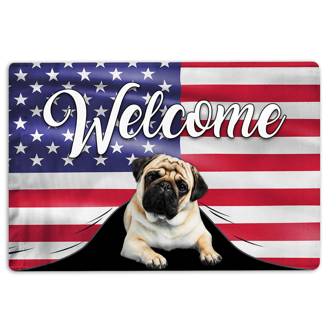 Ohaprints-Doormat-Outdoor-Indoor-Funny-Pug-Dog-Welcome-American-Flag-Usa-Patriotic-Rubber-Door-Mat-95-18'' x 30''