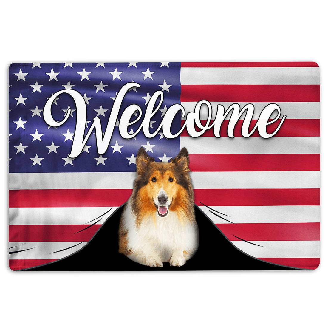 Ohaprints-Doormat-Outdoor-Indoor-Funny-Rough-Collie-Dog-Welcome-American-Flag-Usa-Patriotic-Rubber-Door-Mat-97-18'' x 30''