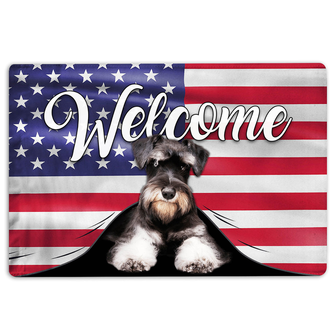 Ohaprints-Doormat-Outdoor-Indoor-Funny-Miniature-Schnauzer-Welcome-American-Flag-Usa-Patriotic-Rubber-Door-Mat-98-18'' x 30''