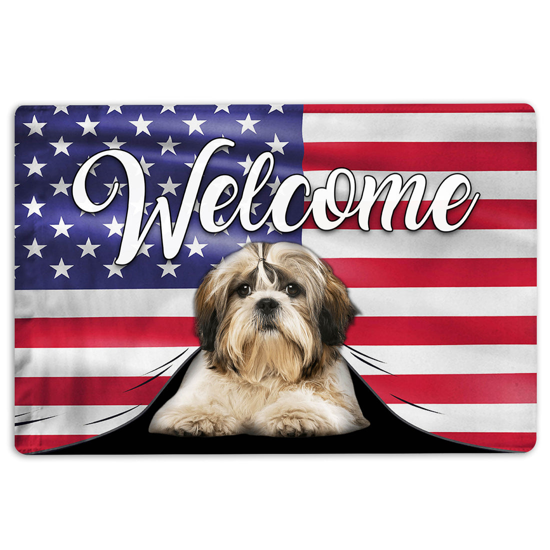 Ohaprints-Doormat-Outdoor-Indoor-Funny-Shih-Tzu-Dog-Welcome-American-Flag-Usa-Patriotic-Rubber-Door-Mat-99-18'' x 30''