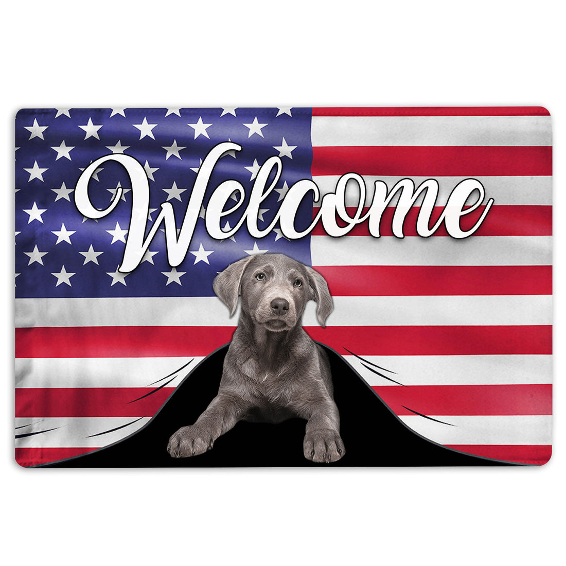 Ohaprints-Doormat-Outdoor-Indoor-Funny-Silver-Labrador-Dog-Welcome-American-Flag-Usa-Patriotic-Rubber-Door-Mat-100-18'' x 30''