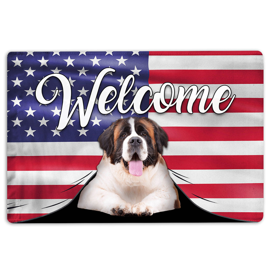 Ohaprints-Doormat-Outdoor-Indoor-Funny-Saint-Bernard-Dog-Welcome-American-Flag-Usa-Patriotic-Rubber-Door-Mat-101-18'' x 30''