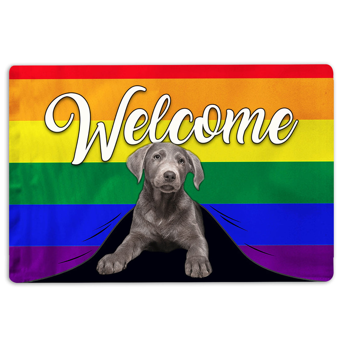 Ohaprints-Doormat-Outdoor-Indoor-Lgbt-Silver-Labrador-Dog-Welcome-Pride-Rainbow-Flag-Rubber-Door-Mat-105-18'' x 30''