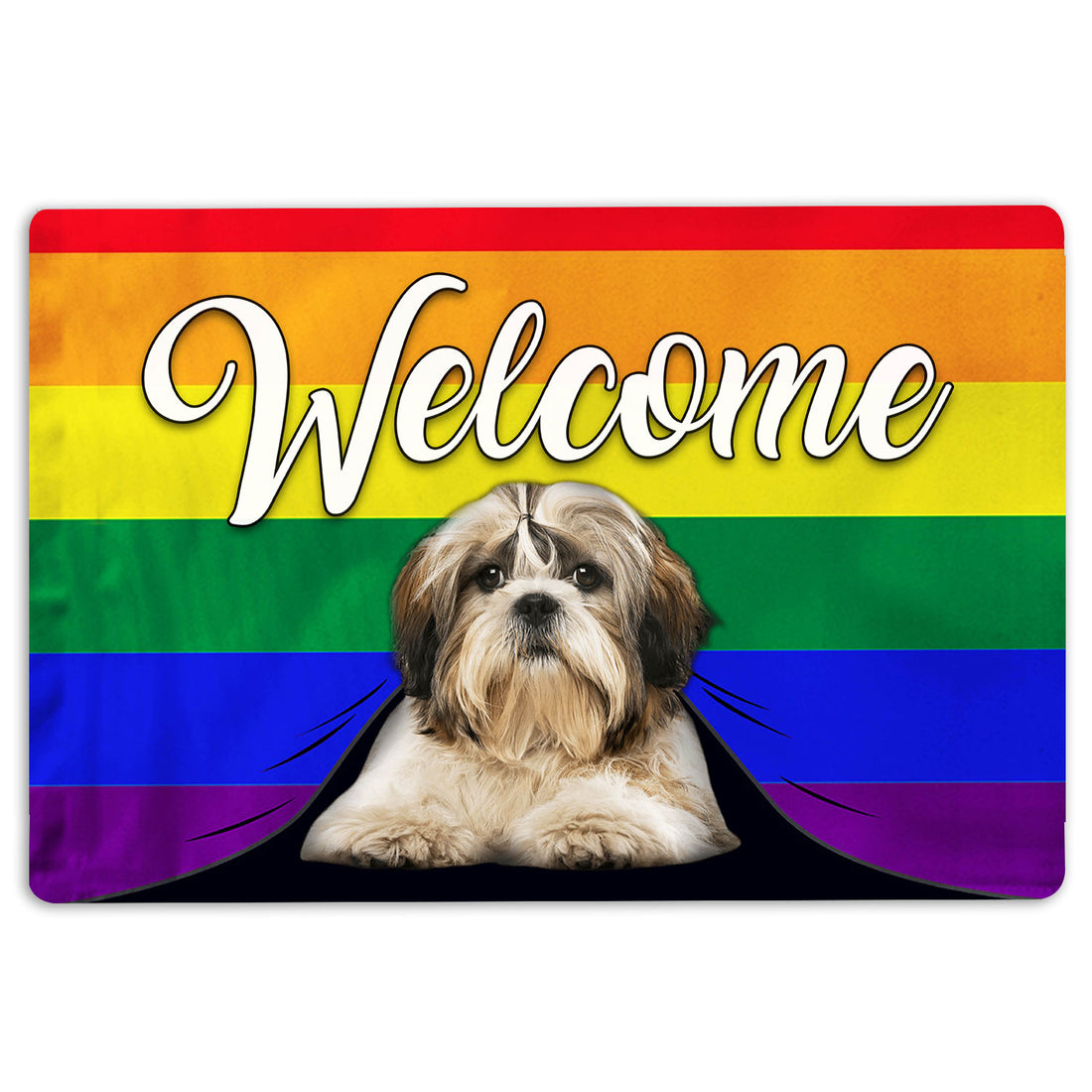 Ohaprints-Doormat-Outdoor-Indoor-Lgbt-Shih-Tzu-Dog-Welcome-Pride-Rainbow-Flag-Rubber-Door-Mat-106-18'' x 30''