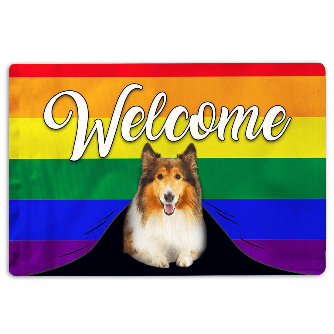Ohaprints-Doormat-Outdoor-Indoor-Lgbt-Rough-Collie-Dog-Welcome-Pride-Rainbow-Flag-Rubber-Door-Mat-108-18'' x 30''