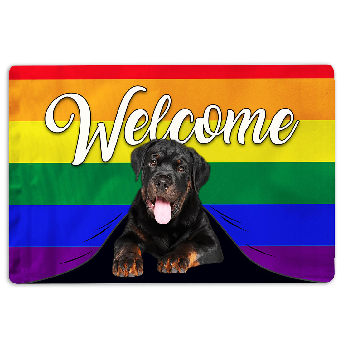 Ohaprints-Doormat-Outdoor-Indoor-Lgbt-Rottweiler-Dog-Welcome-Pride-Rainbow-Flag-Rubber-Door-Mat-109-18'' x 30''