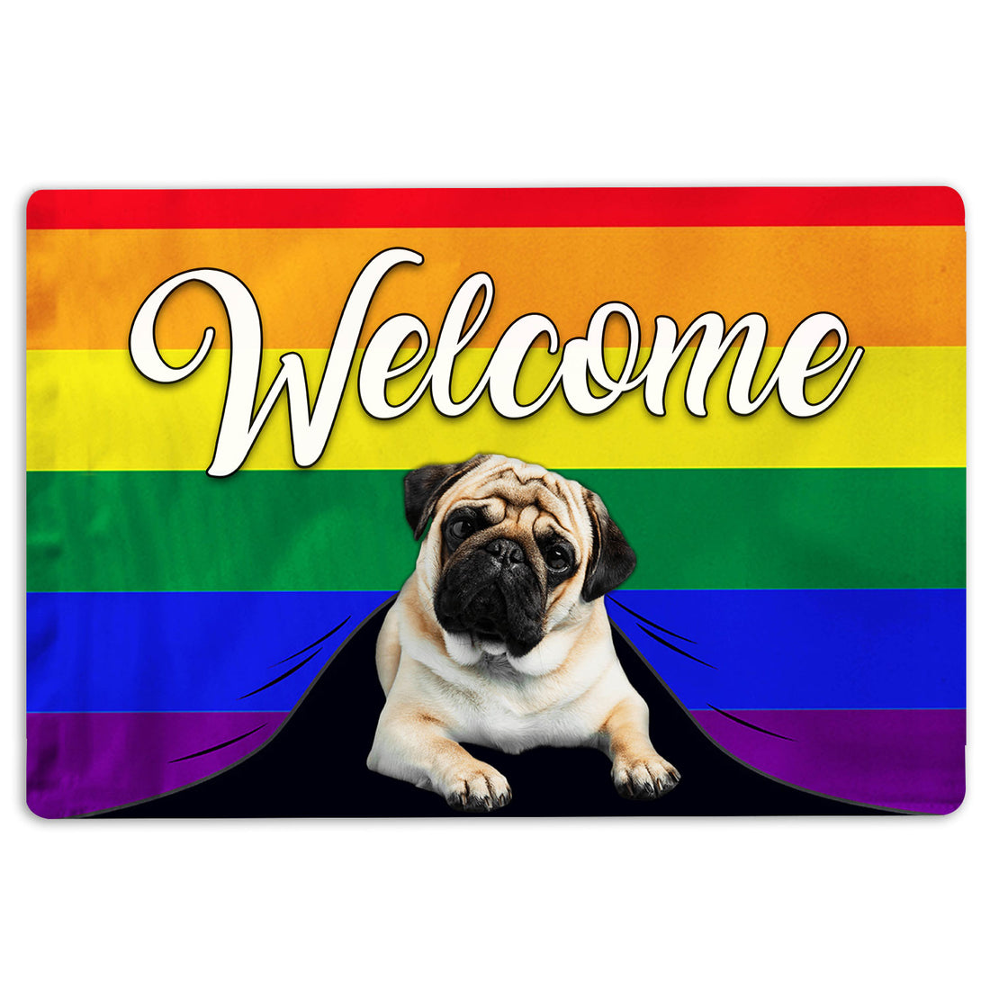 Ohaprints-Doormat-Outdoor-Indoor-Lgbt-Pug-Dog-Welcome-Pride-Rainbow-Flag-Rubber-Door-Mat-110-18'' x 30''