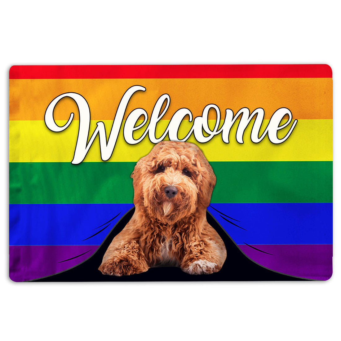 Ohaprints-Doormat-Outdoor-Indoor-Lgbt-Poodle-Dog-Welcome-Pride-Rainbow-Flag-Rubber-Door-Mat-111-18'' x 30''