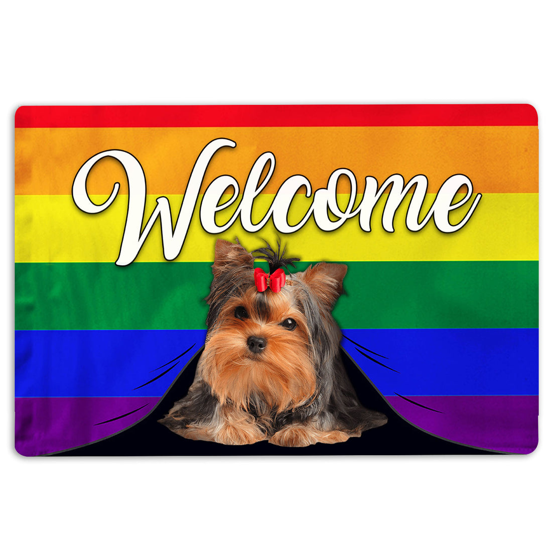 Ohaprints-Doormat-Outdoor-Indoor-Lgbt-Yorkshire-Terrier-Dog-Welcome-Pride-Rainbow-Flag-Rubber-Door-Mat-112-18'' x 30''