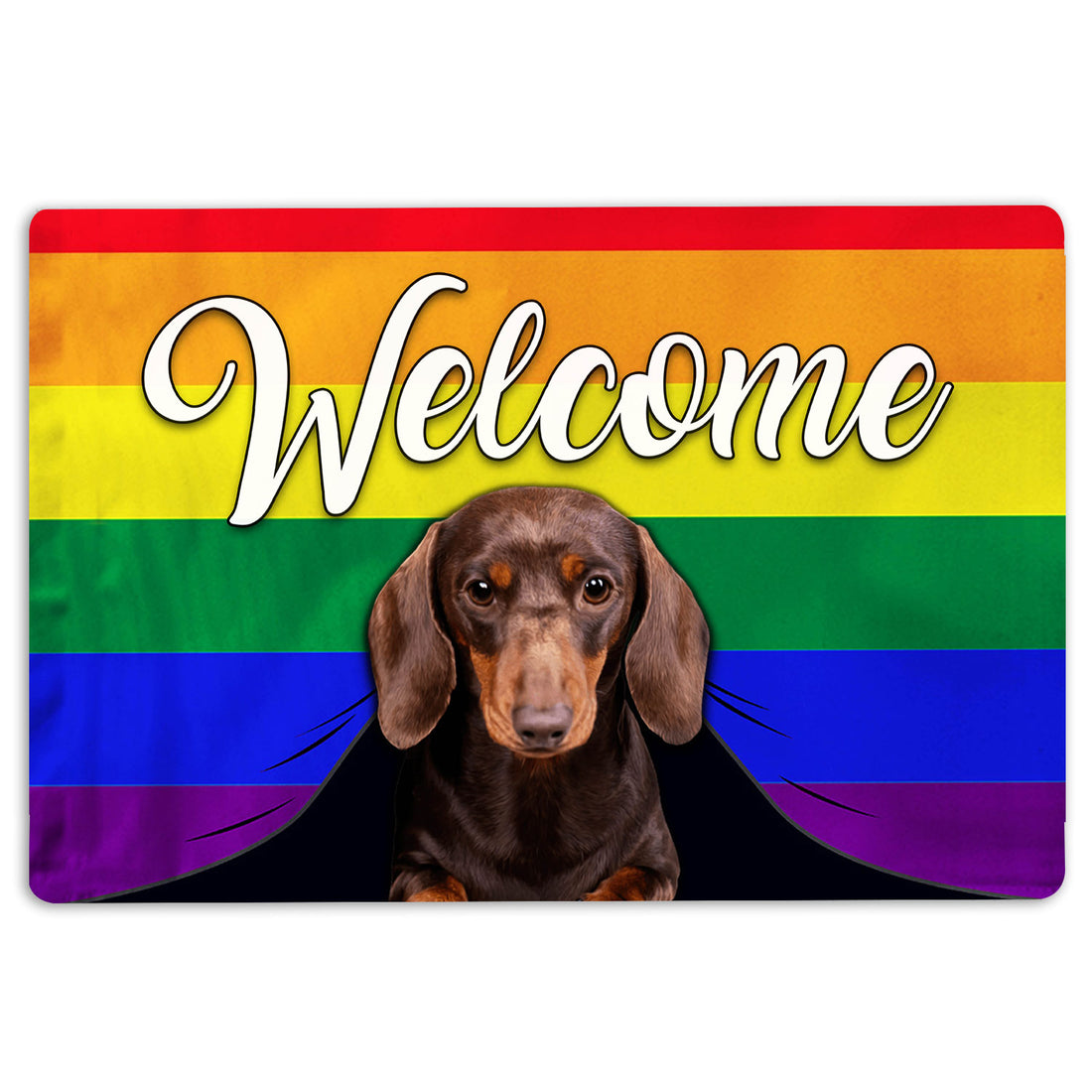Ohaprints-Doormat-Outdoor-Indoor-Lgbt-Dachshund-Dog-Welcome-Pride-Rainbow-Flag-Rubber-Door-Mat-114-18'' x 30''