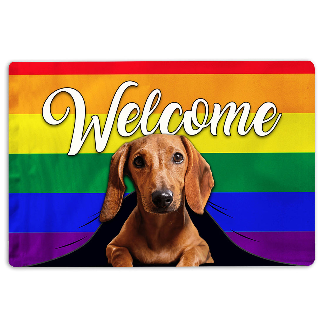 Ohaprints-Doormat-Outdoor-Indoor-Lgbt-Brown-Dachshund-Dog-Welcome-Pride-Rainbow-Flag-Rubber-Door-Mat-115-18'' x 30''