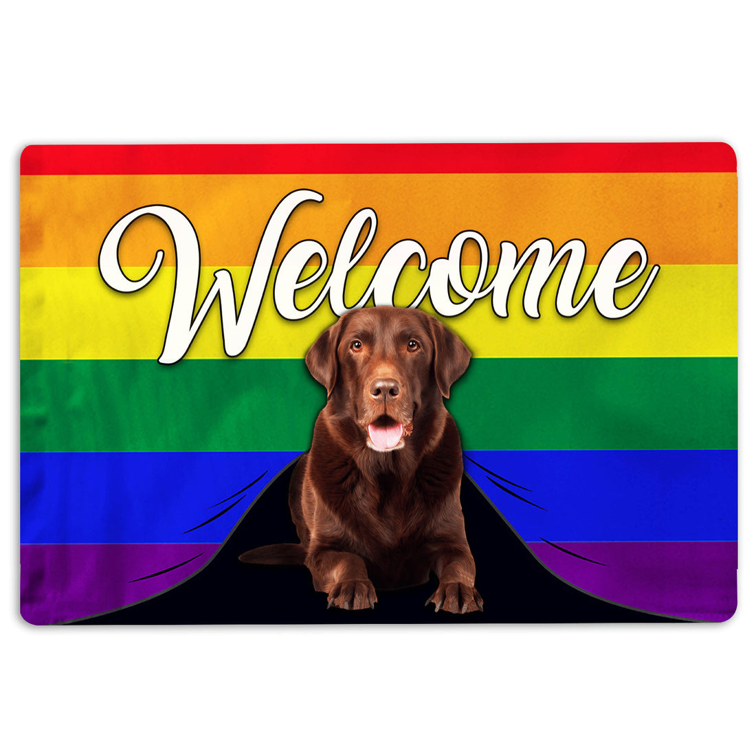 Ohaprints-Doormat-Outdoor-Indoor-Lgbt-Chocolate-Labrador-Dog-Welcome-Pride-Rainbow-Flag-Rubber-Door-Mat-116-18'' x 30''