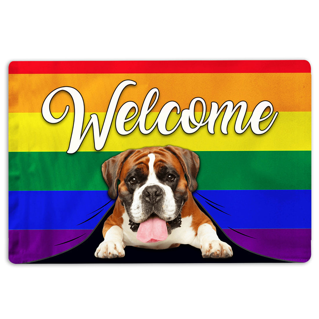 Ohaprints-Doormat-Outdoor-Indoor-Lgbt-Boxer-Dog-Welcome-Pride-Rainbow-Flag-Rubber-Door-Mat-118-18'' x 30''