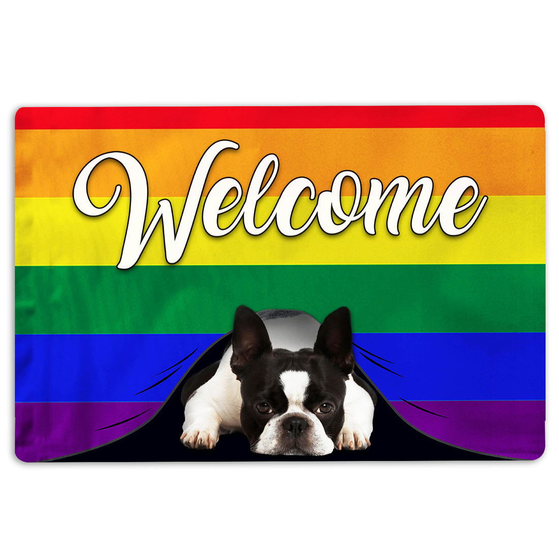 Ohaprints-Doormat-Outdoor-Indoor-Lgbt-Boston-Terrier-Dog-Welcome-Pride-Rainbow-Flag-Rubber-Door-Mat-119-18'' x 30''