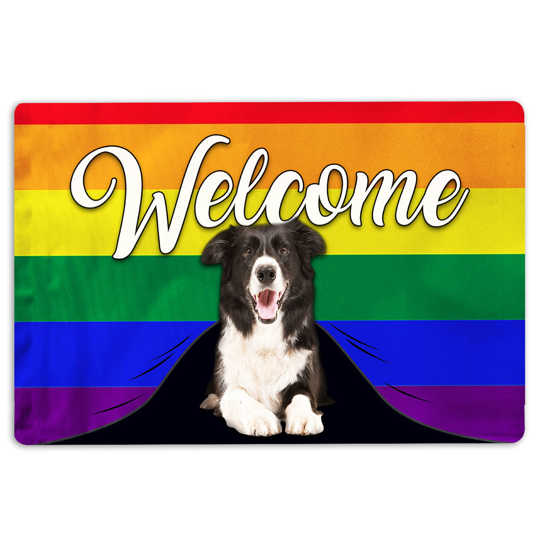 Ohaprints-Doormat-Outdoor-Indoor-Lgbt-Border-Collie-Dog-Welcome-Pride-Rainbow-Flag-Rubber-Door-Mat-121-18'' x 30''