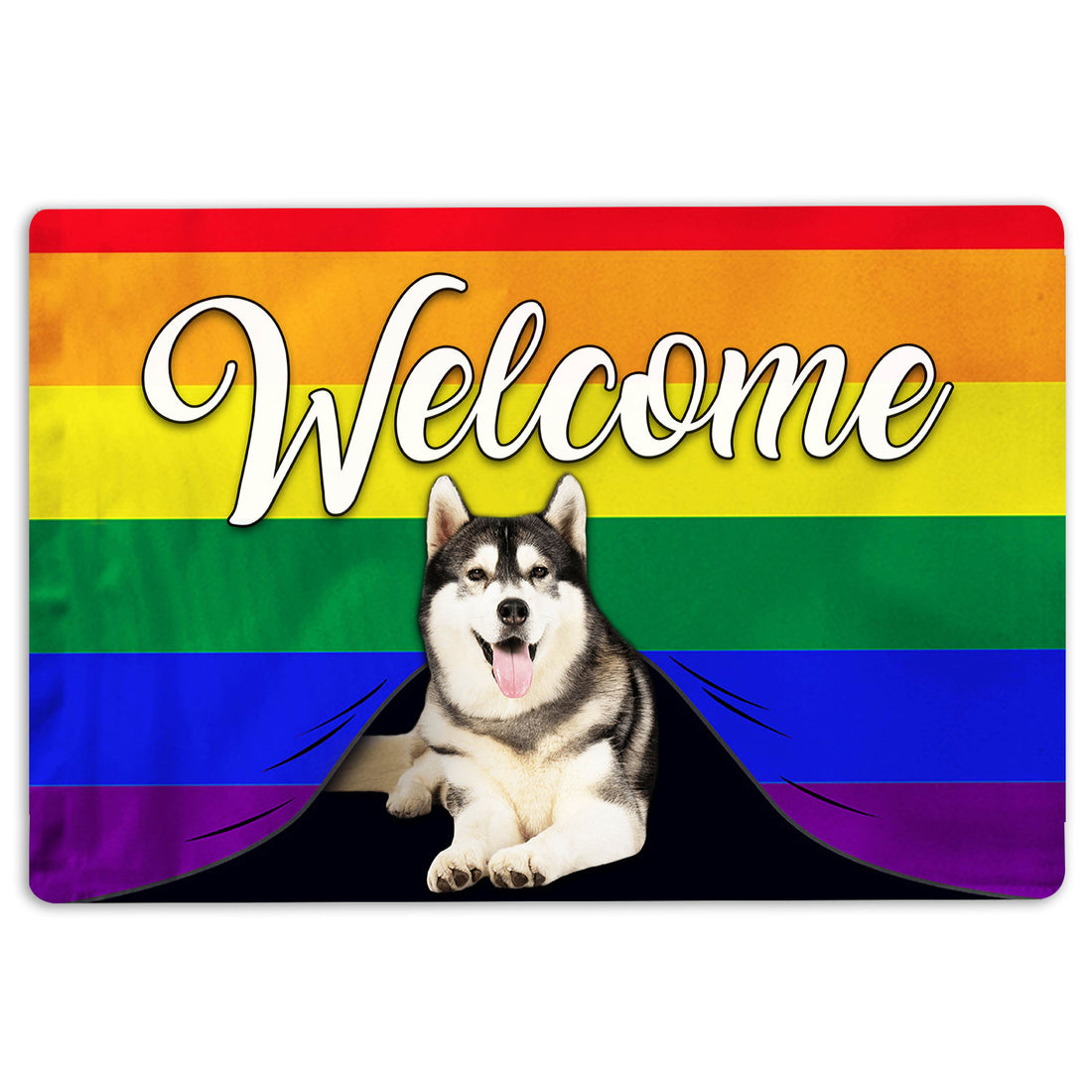 Ohaprints-Doormat-Outdoor-Indoor-Lgbt-Husky-Sibir-Dog-Welcome-Pride-Rainbow-Flag-Rubber-Door-Mat-122-18'' x 30''