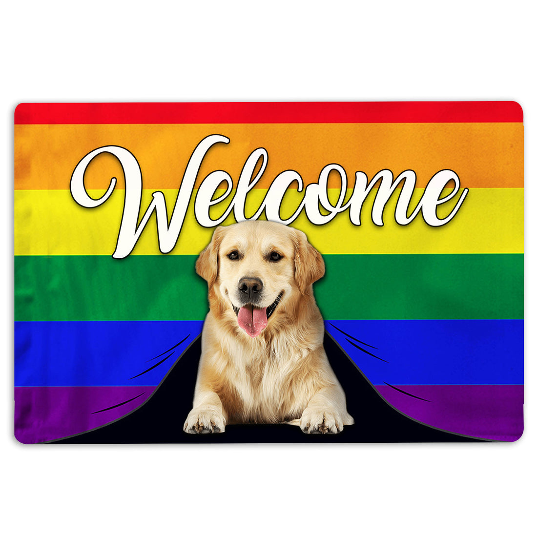 Ohaprints-Doormat-Outdoor-Indoor-Lgbt-Golden-Retriever-Dog-Welcome-Pride-Rainbow-Flag-Rubber-Door-Mat-123-18'' x 30''