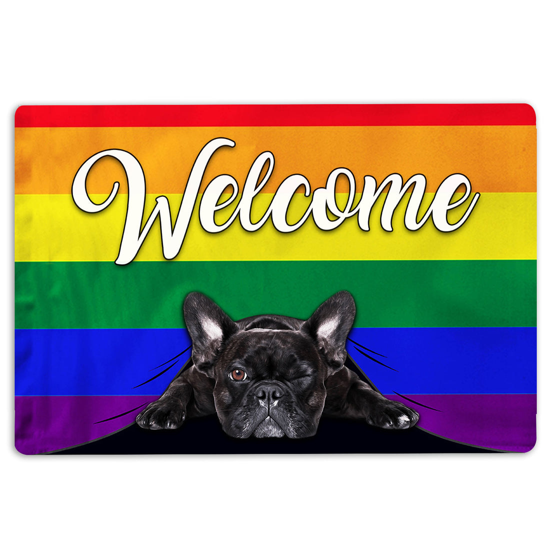 Ohaprints-Doormat-Outdoor-Indoor-Lgbt-French-Bulldog-Welcome-Pride-Rainbow-Flag-Rubber-Door-Mat-125-18'' x 30''