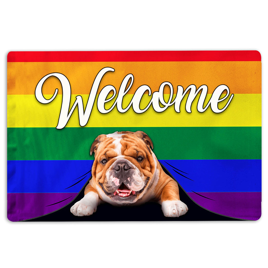 Ohaprints-Doormat-Outdoor-Indoor-Lgbt-English-Bulldog-Welcome-Pride-Rainbow-Flag-Rubber-Door-Mat-126-18'' x 30''