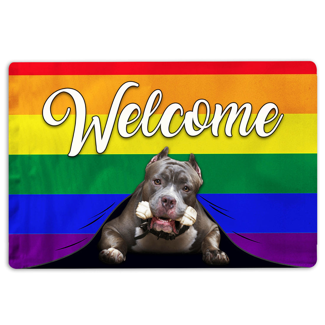 Ohaprints-Doormat-Outdoor-Indoor-Lgbt-Pitbull-Dog-Welcome-Pride-Rainbow-Flag-Rubber-Door-Mat-127-18'' x 30''