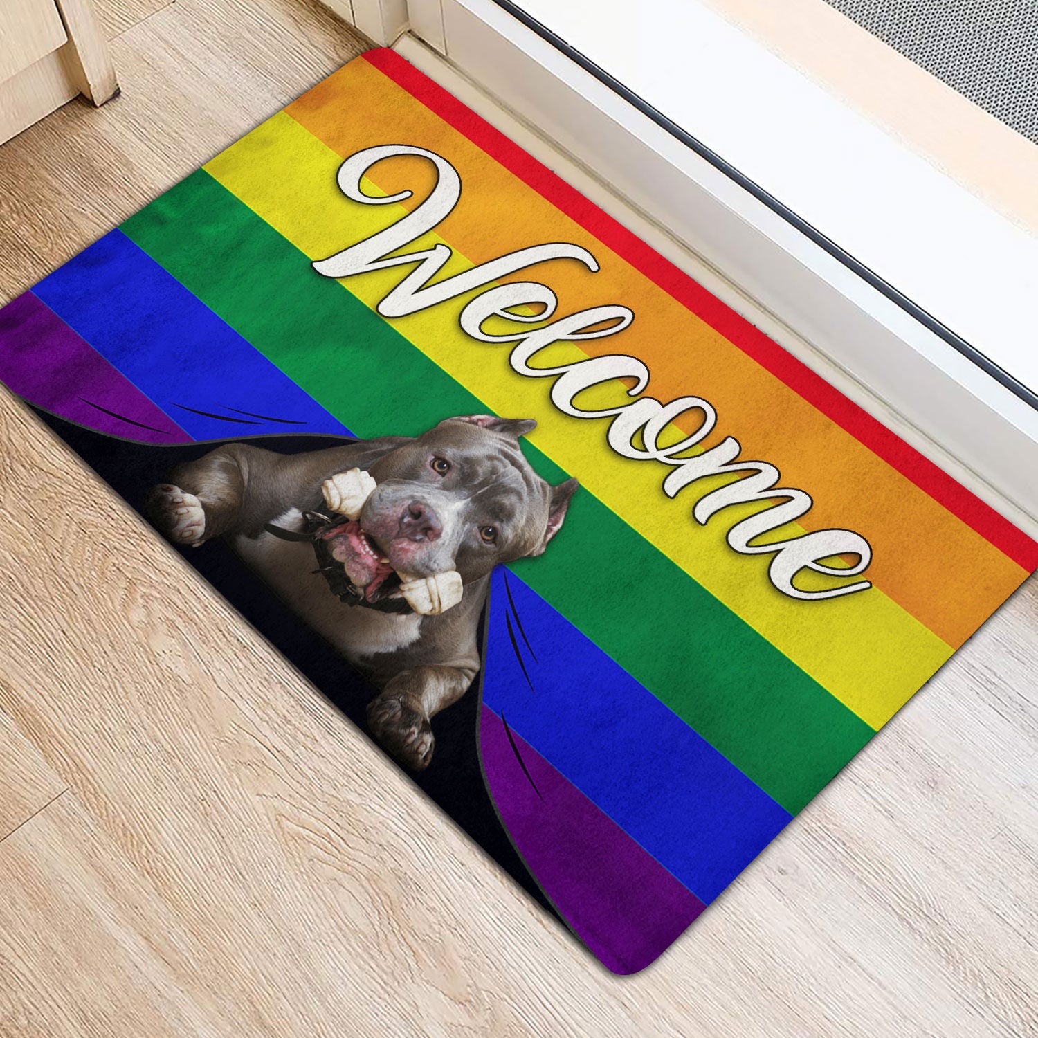 Ohaprints-Doormat-Outdoor-Indoor-Lgbt-Pitbull-Dog-Welcome-Pride-Rainbow-Flag-Rubber-Door-Mat-127-