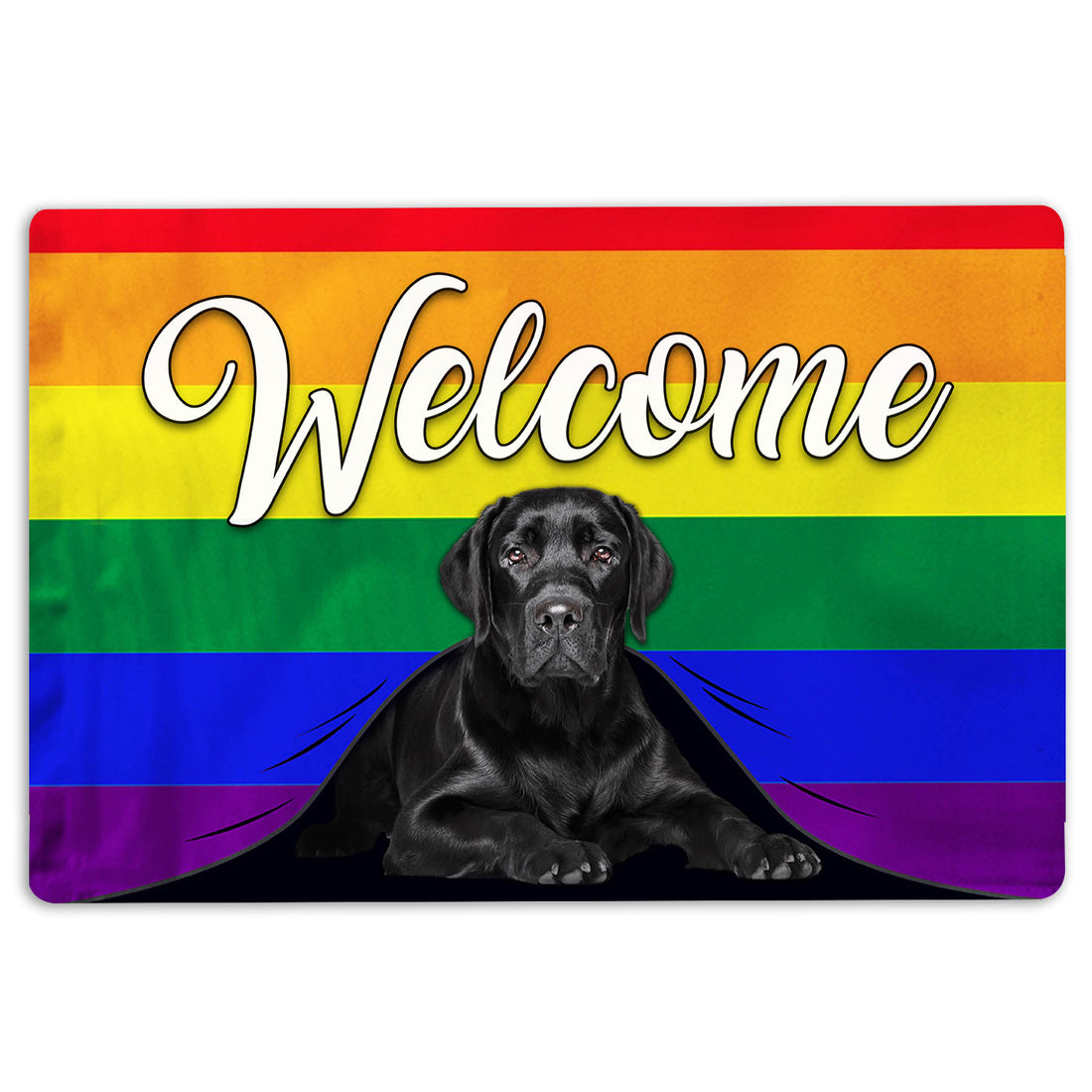 Ohaprints-Doormat-Outdoor-Indoor-Lgbt-Black-Labrador-Dog-Welcome-Pride-Rainbow-Flag-Rubber-Door-Mat-128-18'' x 30''