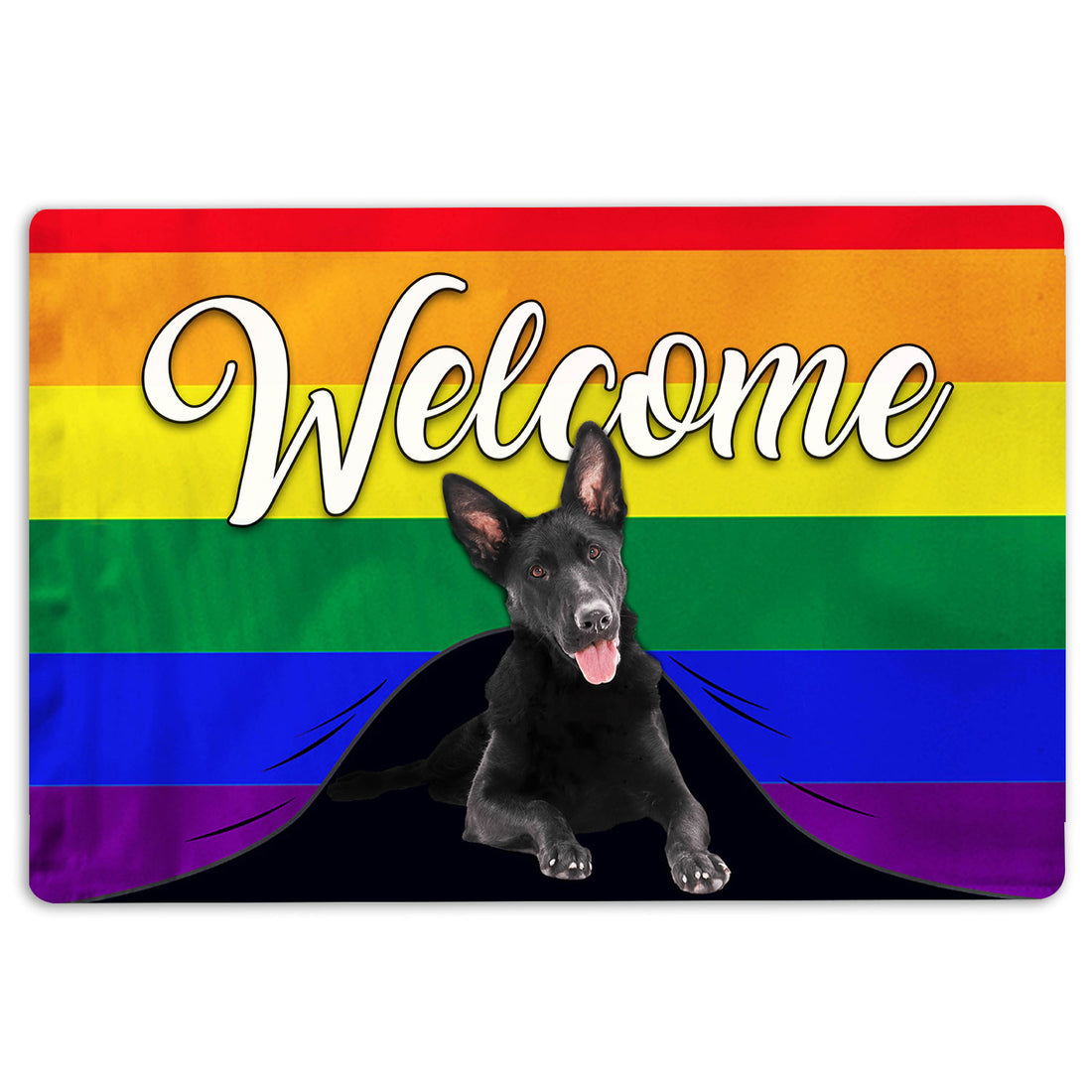 Ohaprints-Doormat-Outdoor-Indoor-Lgbt-Black-German-Shepherd-Dog-Welcome-Pride-Rainbow-Flag-Rubber-Door-Mat-129-18'' x 30''