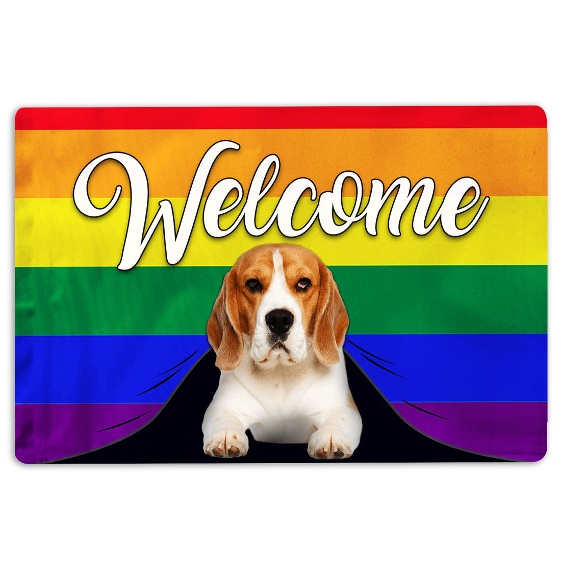 Ohaprints-Doormat-Outdoor-Indoor-Lgbt-Beagle-Dog-Welcome-Pride-Rainbow-Flag-Rubber-Door-Mat-130-18'' x 30''