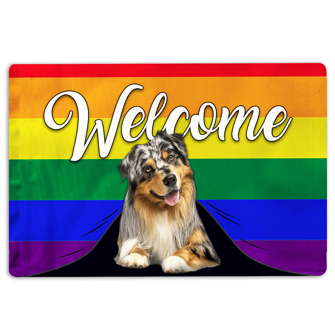 Ohaprints-Doormat-Outdoor-Indoor-Lgbt-Australian-Shepherd-Dog-Welcome-Pride-Rainbow-Flag-Rubber-Door-Mat-131-18'' x 30''