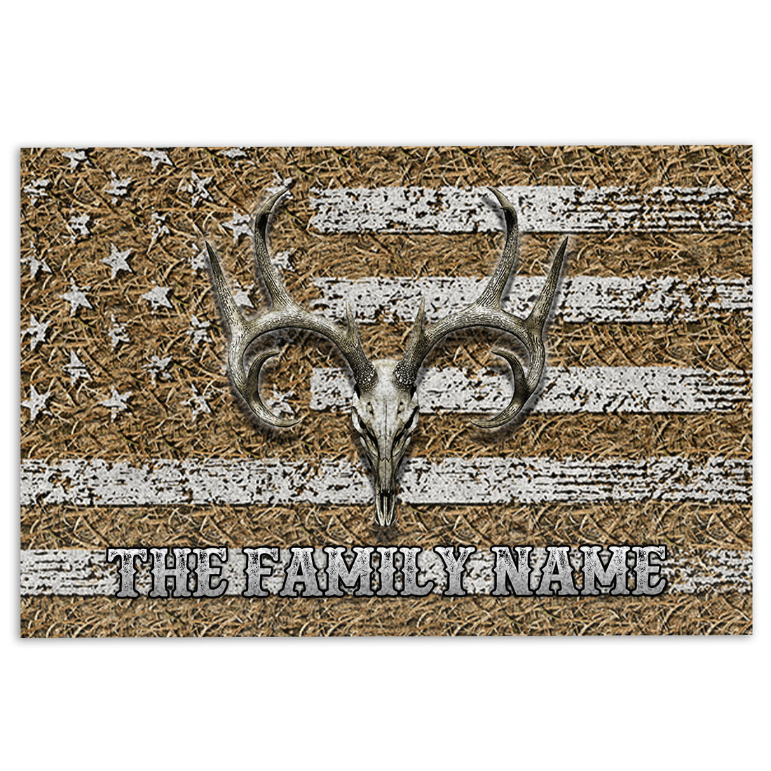 Ohaprints-Doormat-Outdoor-Indoor-Hunting-Deer-Skull-Buck-American-Flag-Custom-Personalized-Name-Rubber-Door-Mat-1195-18'' x 30''