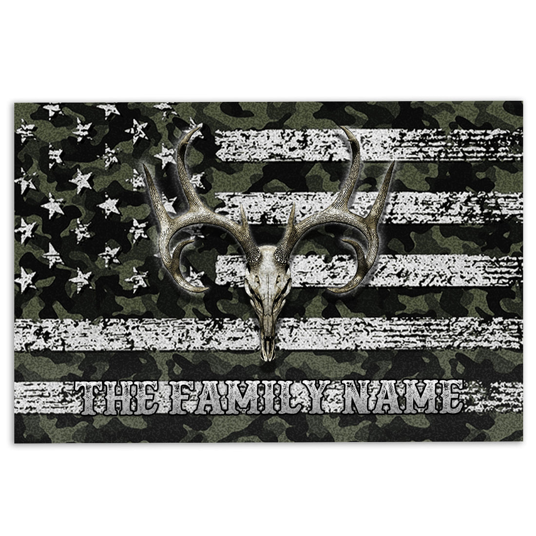 Ohaprints-Doormat-Outdoor-Indoor-Deer-Hunting-Deer-Skull-Camo-Camouflage-Custom-Personalized-Name-Rubber-Door-Mat-1197-18'' x 30''