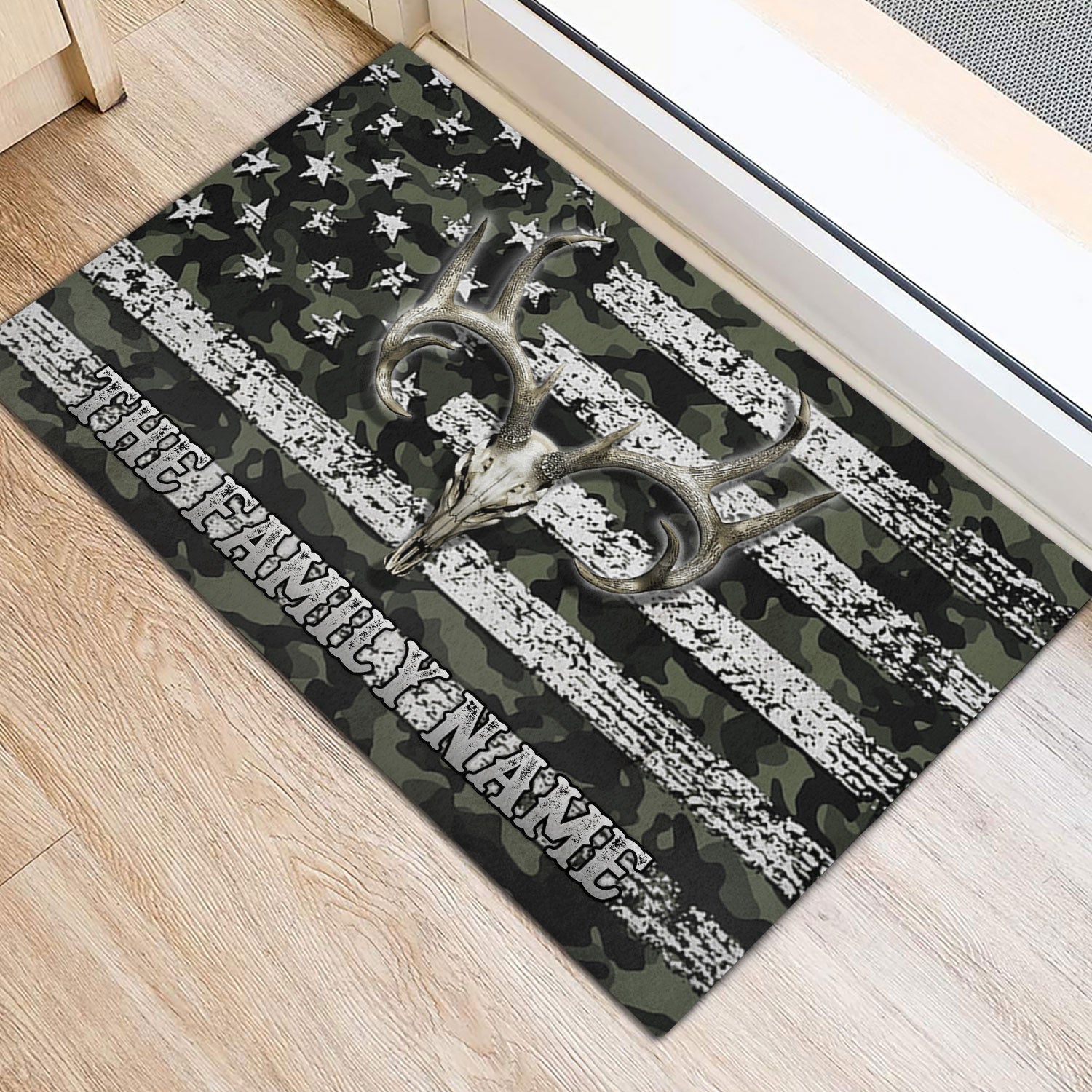 Ohaprints-Doormat-Outdoor-Indoor-Deer-Hunting-Deer-Skull-Camo-Camouflage-Custom-Personalized-Name-Rubber-Door-Mat-1197-