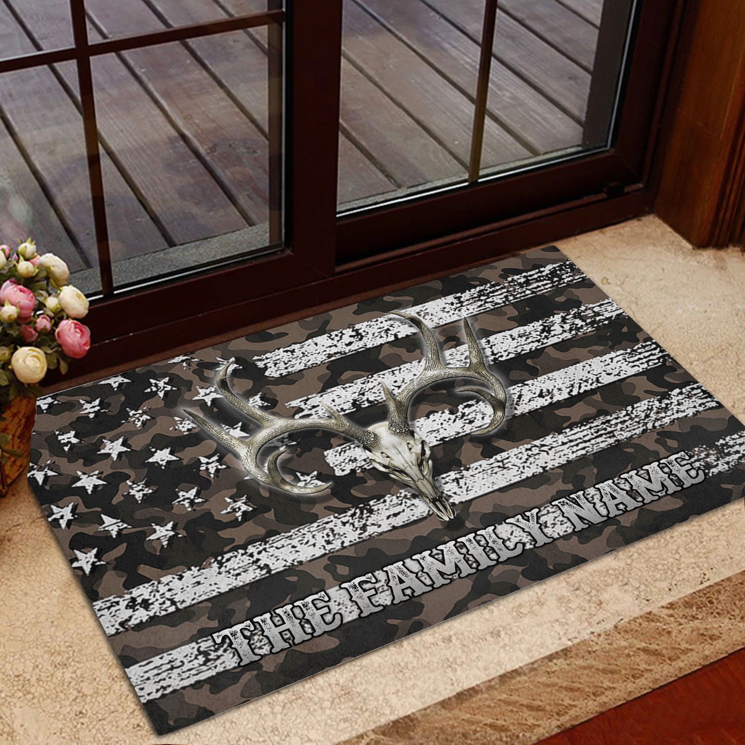 Ohaprints-Doormat-Outdoor-Indoor-Deer-Hunting-Brown-Camo-Camouflage-Custom-Personalized-Name-Rubber-Door-Mat-1198-