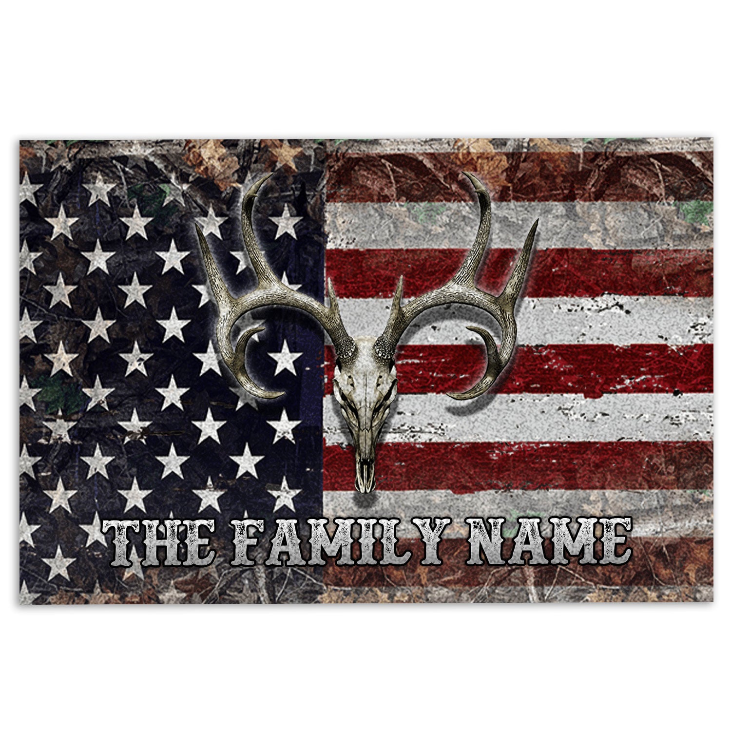 Ohaprints-Doormat-Outdoor-Indoor-Deer-Hunting-Skull-Camo-Camouflage-Custom-Personalized-Name-Rubber-Door-Mat-1199-18'' x 30''