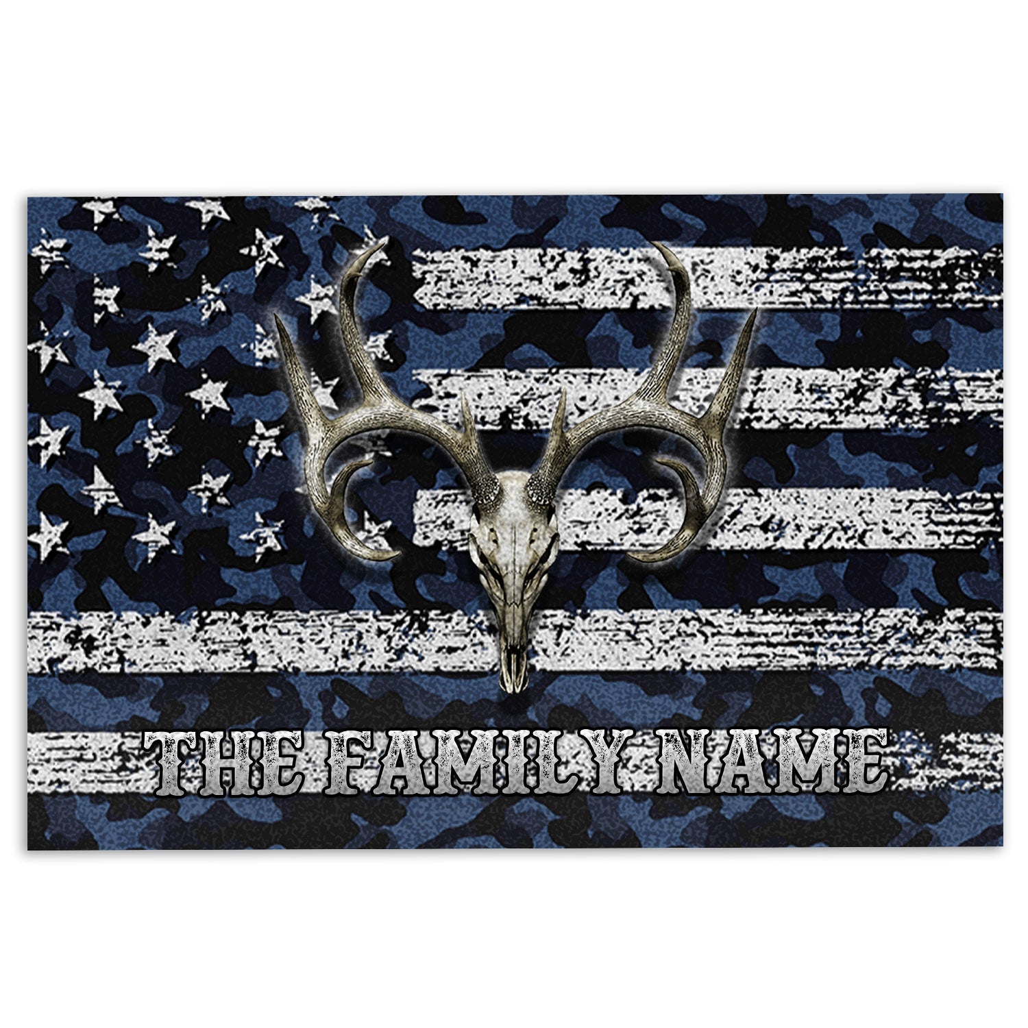 Ohaprints-Doormat-Outdoor-Indoor-Deer-Hunting-Skull-Blue-Camo-Camouflage-Custom-Personalized-Name-Rubber-Door-Mat-1201-18'' x 30''