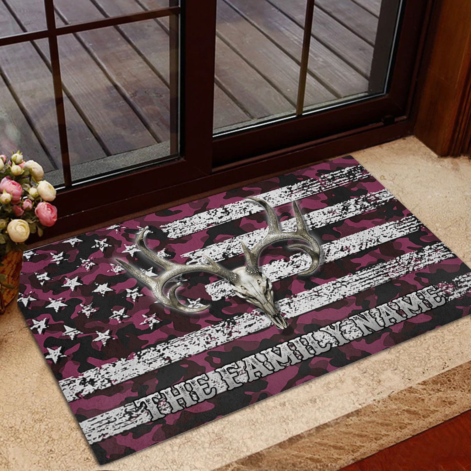 Ohaprints-Doormat-Outdoor-Indoor-Deer-Hunting-Skull-Pink-Camo-Camouflage-Custom-Personalized-Name-Rubber-Door-Mat-1202-