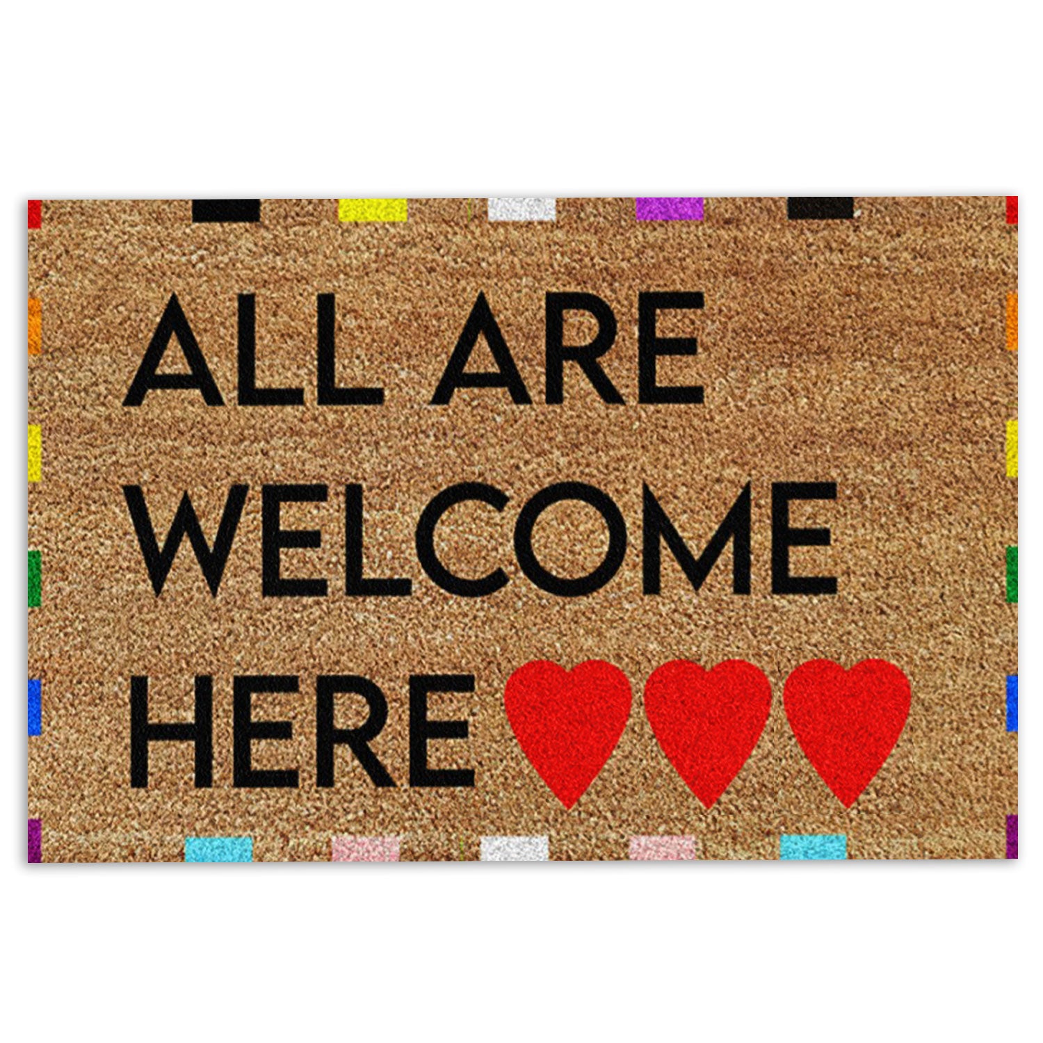 Ohaprints-Doormat-Outdoor-Indoor-Lgbt-Lgbtq-All-Are-Welcome-Here-Pride-Supports-Rubber-Door-Mat-1203-18'' x 30''