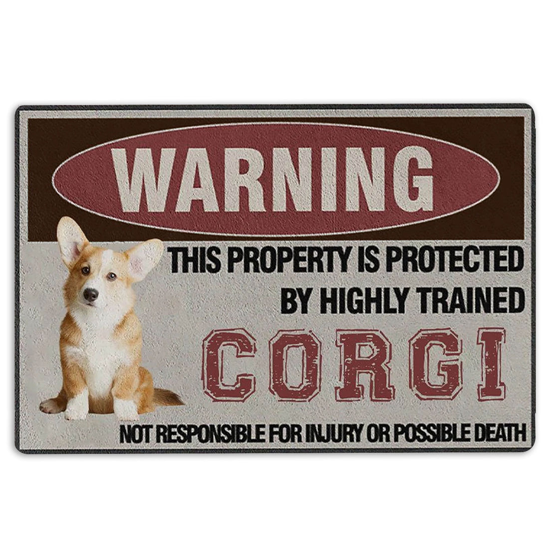 Ohaprints-Doormat-Outdoor-Indoor-Warning-This-Property-Is-Protected-By-A-Highly-Trained-Corgi-Dog-Rubber-Door-Mat-1351-18'' x 30''