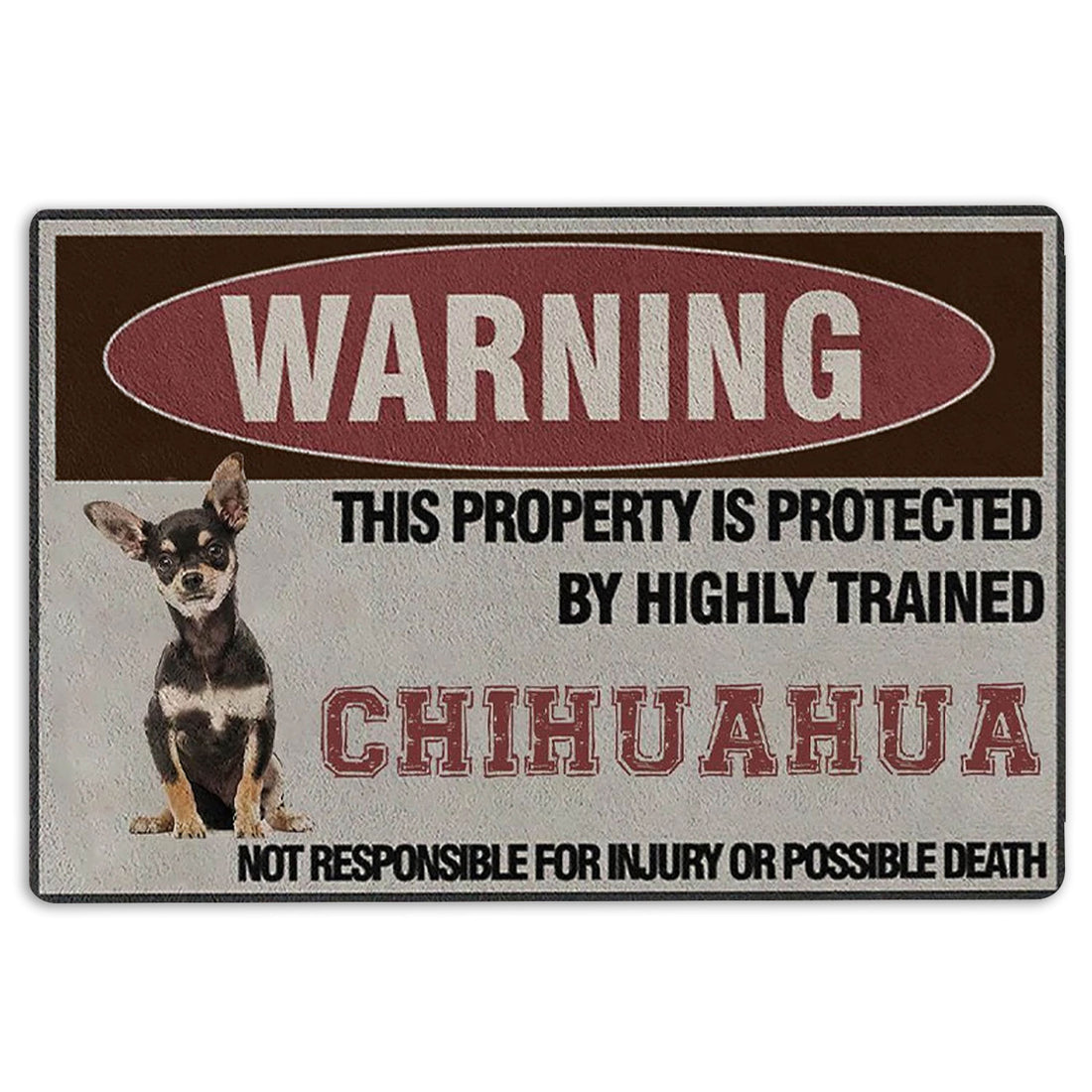 Ohaprints-Doormat-Outdoor-Indoor-Warning-This-Property-Is-Protected-By-Highly-Trained-Chiahuahua-Rubber-Door-Mat-1373-18'' x 30''